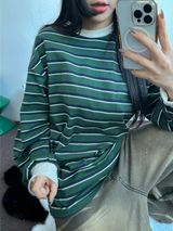 STRIPE OVER BOXY BOYFRIEND ロングスリーブTシャツ ❤💚🩵🧸4COLOR