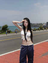 Lace Ribbon Cropped Sleeveless