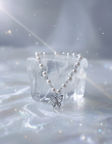 バタフライフェアリーパールチョーカーネックレス - Silver Color