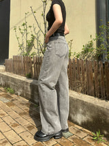 GRAY SEMI WIDE DENIM PANTS code 18113