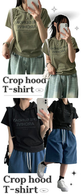 Guntle cropped short-sleeved hoodie