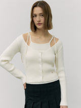 RIBBON SLEEVELESS CARDIGAN SET IVORY