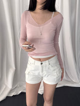 Accree V-neck sheer T-shirt