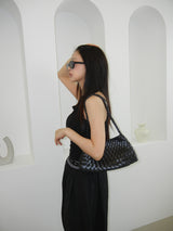 Woven Leather Pouch Rattan Shoulder Bag