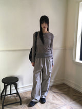 Saawn wool tencel cut see-through layered t-shirt