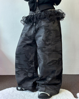 MILITARY CUTE LAYERED TRACK🤍🎀💘 CANCAN FRILL RUFFLE SKIRT PANTS 💚🩶2COLOR
