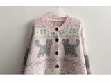 Pink snowflake cat knit cardigan