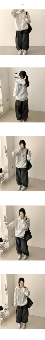 Loen pocket incision line washing balloon wide denim pants
