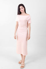 オフショルダースリットロングワンピース Pink
