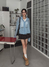 Rainy Square Hooded Zip-Up