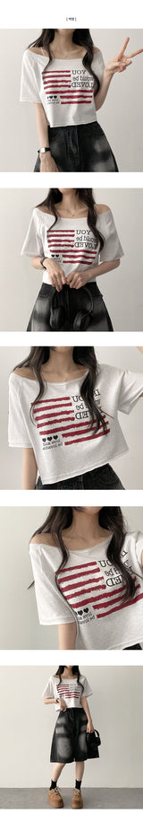 Risch アンバランスショルダー半袖Tシャツ