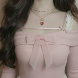 ロージーハートプリンセスレイヤードネックレス - ゴールドカラー (STAYC Seeun Necklace)