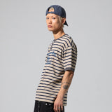 XTT133 カーブストライプヘンリーネックTシャツ (モカ)