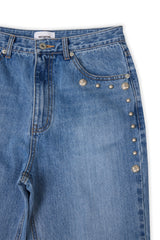 スタッドブーツカットデニムパンツ (LIGHT BLUE) メン