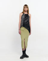 Shirring Layered Slit Skirt _ OLIVE GREEN