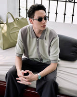 DVRK PRIVÉ STRIPED PATTERN POINTELLE KNITTED SHIRT - GREY