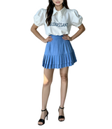 カラー レタリング プリント パフスリーブ スリムフィット Tシャツ