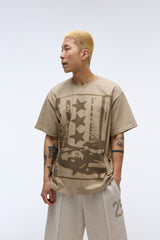Sound wave artwork damage washing T-shirt (Beige)_1