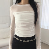 ルッキンシャーリングトップレイヤードシースルーロングスリーブTシャツ