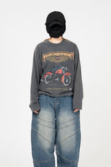 モーターサイクルヴィンテージクロップ長袖Tシャツ