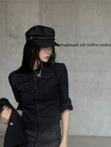 クラシックノエアメタルボタンブラックループセイラーキャップ (Black)