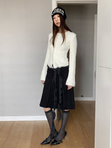 Fur Detail Bold Ribbed Long Sleeve Cardigan