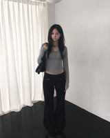 バンディングコットンブーツカットパンツ