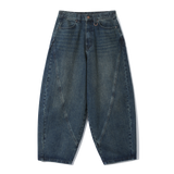 Curved Line Out Slab Denim Pants (Dark Blue)