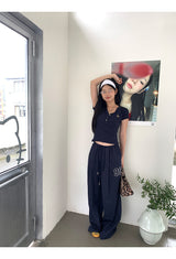 Number Navy Casual Banding Pants