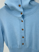 Sky blue high-neck button long-sleeved knitwear