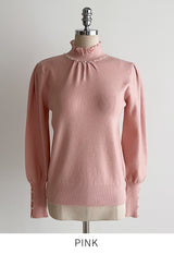 Genuine Pearl Slit Frill Turtleneck Knit