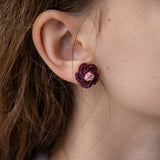 Wine and rose flower knit earring