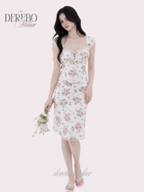 Antique Floral Perfume Skirt Two-Piece Set (blouse+skirt set)