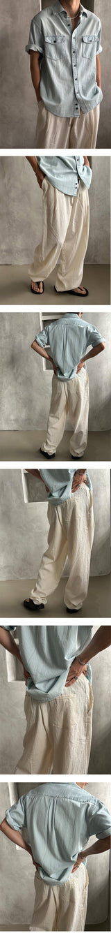 [S/S] Two pocket denim half shirts (3color)