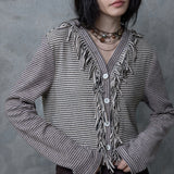 FRINGE STRIPE CARDIGAN: BEIGE