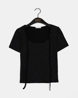 ハエルドットパフスリーブストラップTシャツ