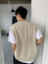Punching knit round vest 2C