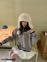 Jacquard Isle Hooded Knitwear Zip-Up Cardigan