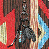 navajo feather & beads keyring black