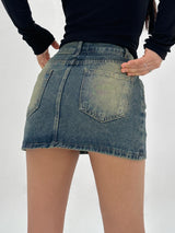 [BELT & INNER SHORTS] 秋デニム ブラウン カーキ デニムスカート – SK
