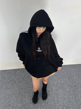 (UNISEX) THREE-STRIPE OVERSIZED CUTE BOXY HOODIE - 2 COLOR