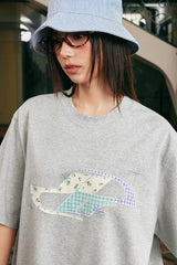 パッチワークフローラルエンブロイダリーTシャツ