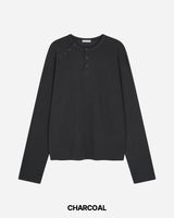 Double Washed Henley Neck Long Sleeve