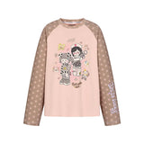 BETWEENAND spring waji joint illustration printing star raglan sleeves long sleeve shirt loose round neck T-shirt
