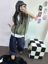 フリースレイヤードベストジップアップ💚💙🖤🧡4COLOR