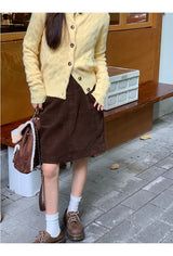 Yellow Twisted Button Round Cardigan