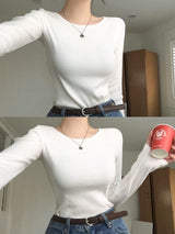 [Bellidmade/5color]リナ ラウンドネック リブ ロングスリーブ Tシャツ