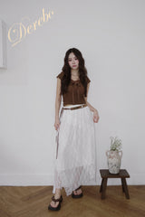 twill lace frill long skirt