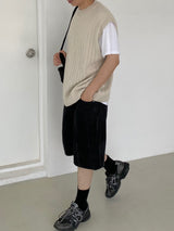 Punching knit round vest 2C
