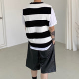 Stripe round neck knit vest 2C